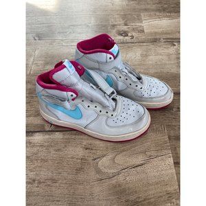 Nike Girls Air Force 1 Mid Sneaker Shoes Sz 5Y Platinum Blue Lace Up Strap Logo